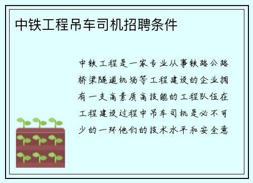 中铁工程吊车司机招聘条件