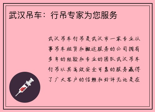 武汉吊车：行吊专家为您服务